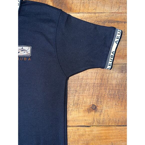 Mens Aruba Fashion Black Golf Knit Short Sleeve Polo Shirt Aruba Fish Logo‎ L - Picture 3 of 6